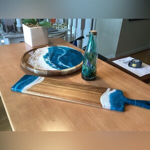 Lynn and Liana Acacia Baguette Ocean Wave Resin Cutting Board
